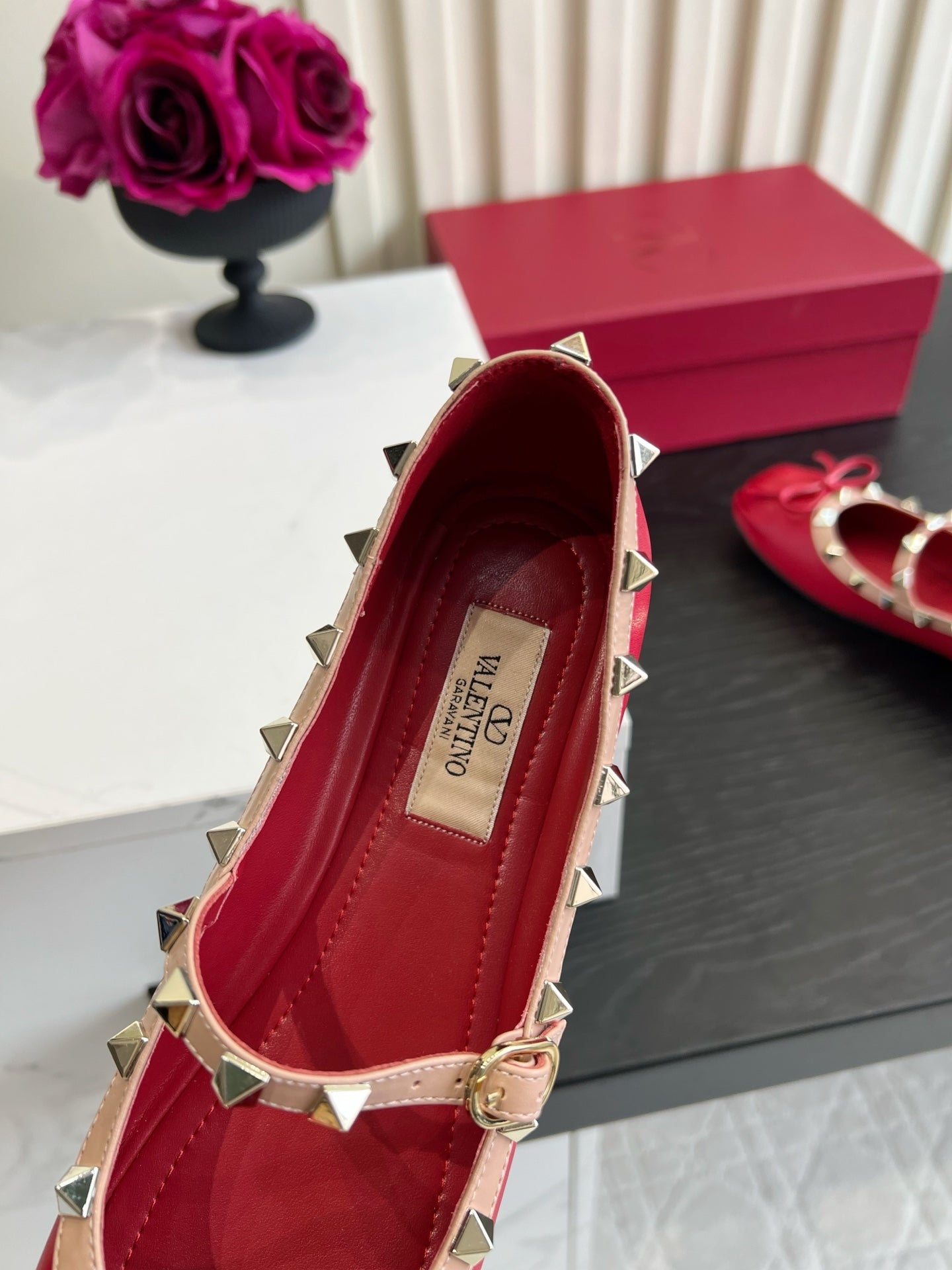 VALENTINO 26S STUD-EMBELLISHED MARY JANE IN RED CALFSKIN