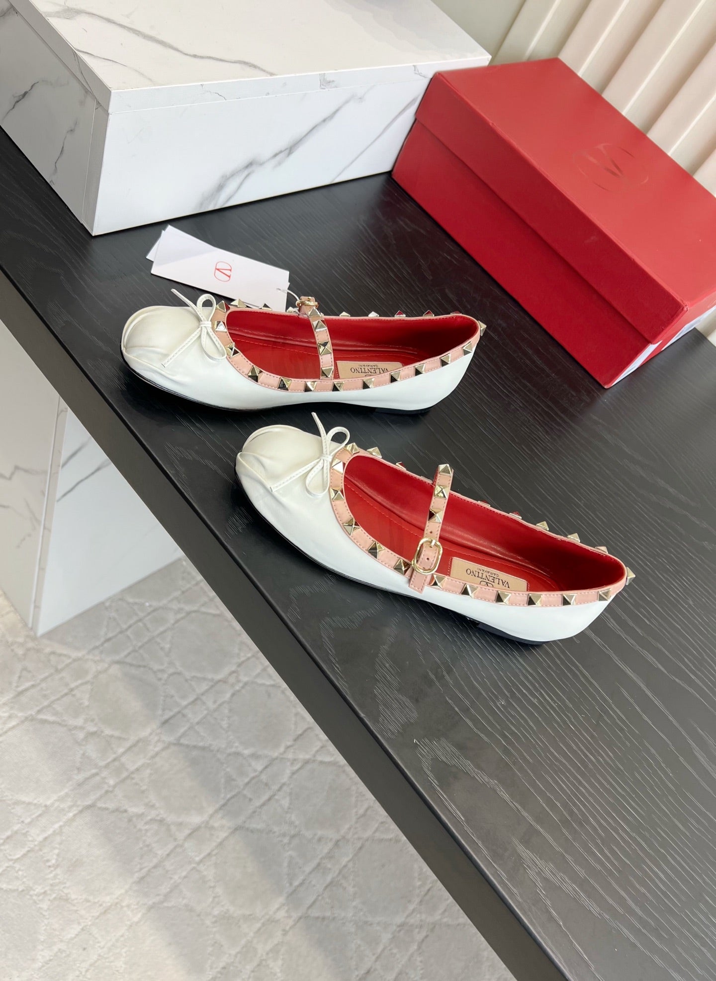VALENTINO 26S STUD-EMBELLISHED MARY JANE IN WHITE CALFSKIN