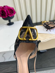VALENTINO 26S SLINGBACKS 75 MM IN BLACK FABRIC LACE