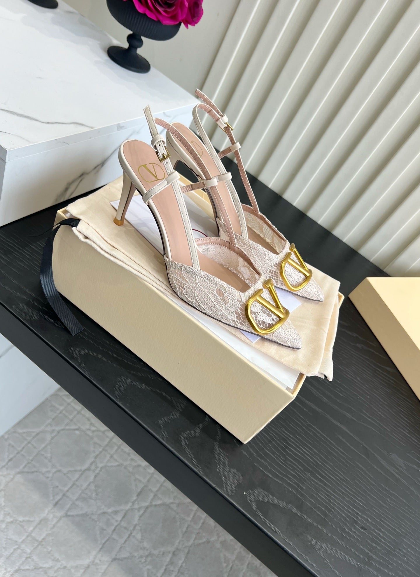 VALENTINO 26S SLINGBACKS 75 MM IN IVORY FABRIC LACE