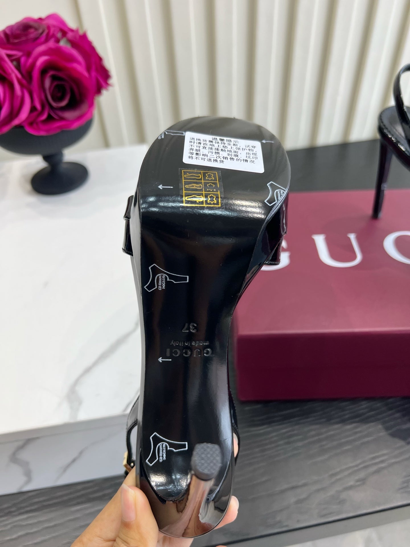 GUCCI 26S HORSEBIT GG SANDALS 105 MM IN BLACK PATENT CALFSKIN