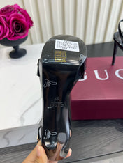 GUCCI 26S HORSEBIT GG SANDALS 105 MM IN BLACK PATENT CALFSKIN