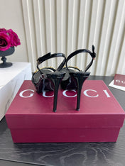 GUCCI 26S HORSEBIT GG SANDALS 105 MM IN BLACK PATENT CALFSKIN