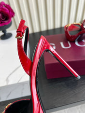 GUCCI 26S HORSEBIT GG SANDALS 105 MM IN RED PATENT CALFSKIN