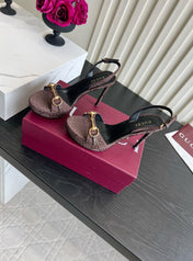 GUCCI 26S HORSEBIT GG SANDALS 105 MM IN DARK BROWN CANVAS
