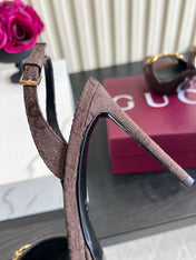 GUCCI 26S HORSEBIT GG SANDALS 105 MM IN DARK BROWN CANVAS