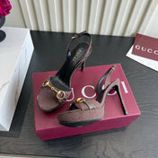 GUCCI 26S HORSEBIT GG SANDALS 105 MM IN DARK BROWN CANVAS