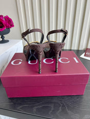 GUCCI 26S HORSEBIT GG SANDALS 105 MM IN DARK BROWN CANVAS