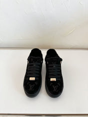 TIME OUT SNEAKER IN BLACK MONOGRAM EMBOSSED SUEDE WITH FLEECE LINING