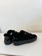 TIME OUT SNEAKER IN BLACK MONOGRAM EMBOSSED SUEDE WITH FLEECE LINING