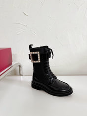 VIV' RANGERS STRASS BUCKLE BOOTS IN BLACK FABRICS