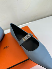 KIARA FLAT PUMP IN CERULEAN BLUE CALFSKIN