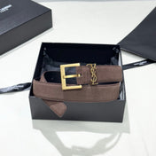 YSL 25S BELT 30 MM IN ASH BROWN SUEDE WITH GOLD HARDWARE 586765