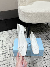 PRADA 25S SQUARE TOE HIGH HEELS IN WHITE PATENT CALFSKIN