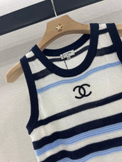 CHANEL STRIPED SLEEVELESS KNIT TOP 263401