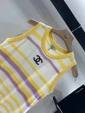 CHANEL STRIPED SLEEVELESS KNIT TOP 263403