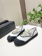 CHANEL 26S MARY JANE FLAT IN BLACK MIX WHITE FABRIC AND LAMBSKIN