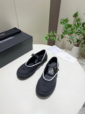 CHANEL 26S MARY JANE FLAT IN BLACK FABRIC AND LAMBSKIN