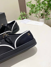CHANEL 26S MARY JANE FLAT IN BLACK FABRIC AND LAMBSKIN