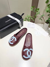 CHANEL 26S FLAT MULES IN DARK RED LAMBSKIN