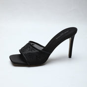 LV 26S MULE HEELS 90 MM IN BLACK FABRIC AND LAMBSKIN