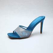 LV 26S MULE HEELS 90 MM IN OCEAN BLUE FABRIC AND LAMBSKIN