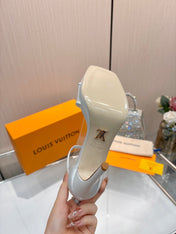 LV 26S HIGH HEEL SANDALS 110 MM IN WHITE FABRIC AND LAMBSKIN