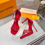 LV 26S HIGH HEEL SANDALS 110 MM IN RED FABRIC AND LAMBSKIN