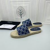 NEW FLAT FISHERMAN SLIPPERS NAVY BLUE COTTON CANVAS