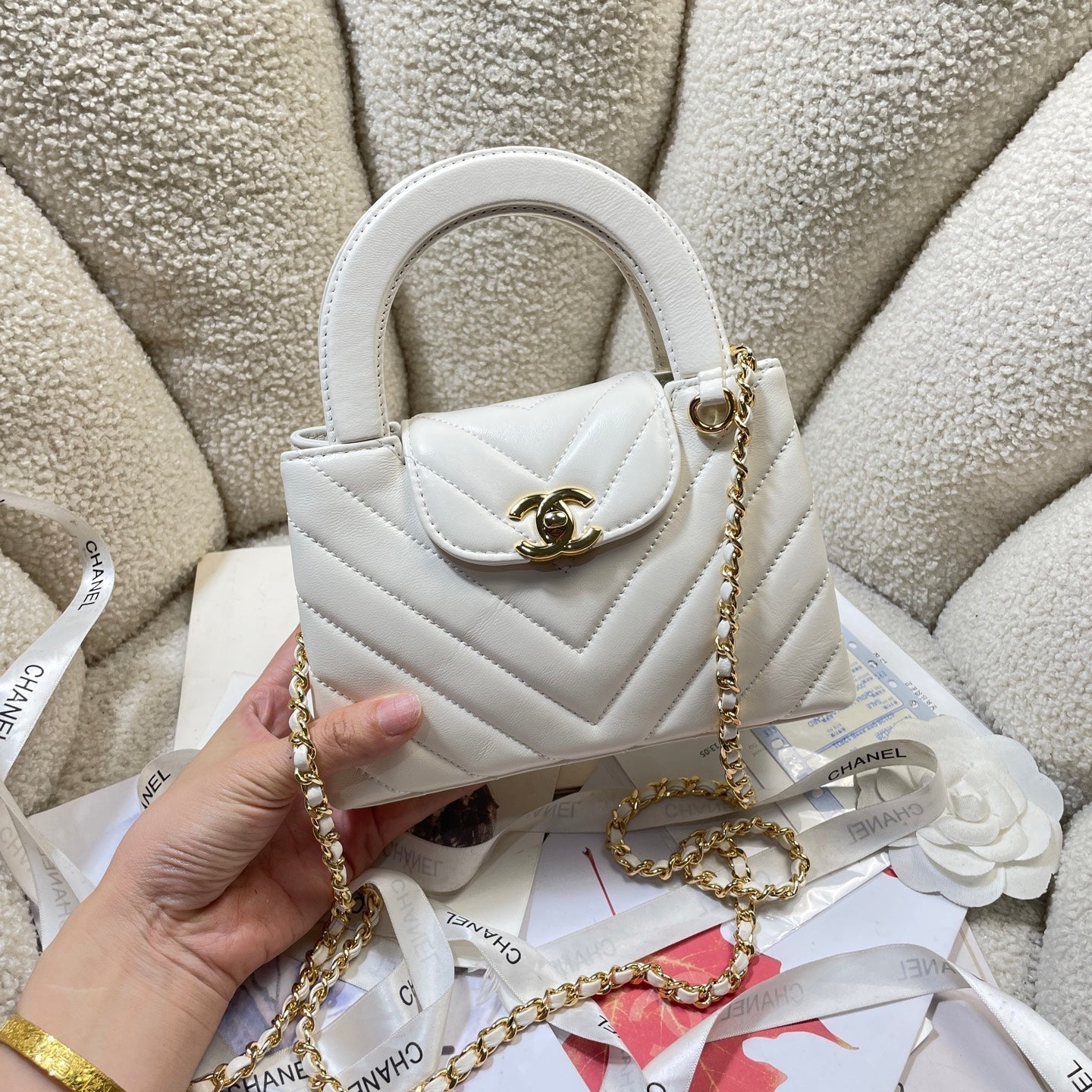 CHANEL 26S MINI KELLY BAG 19 IN WHITE CALFSKIN