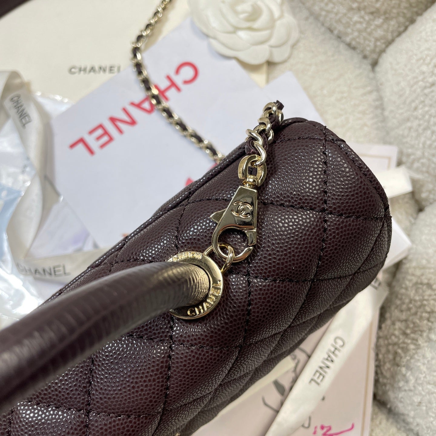 CHANEL 26S COCO HANDLE BAG 32 IN DARK BROWN CAVIAR CALFSKIN GOLD HARDWARE