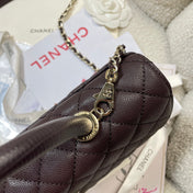 CHANEL 26S COCO HANDLE BAG 32 IN DARK BROWN CAVIAR CALFSKIN GOLD HARDWARE
