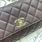 CHANEL 26S COCO HANDLE BAG 32 IN DARK BROWN CAVIAR CALFSKIN GOLD HARDWARE
