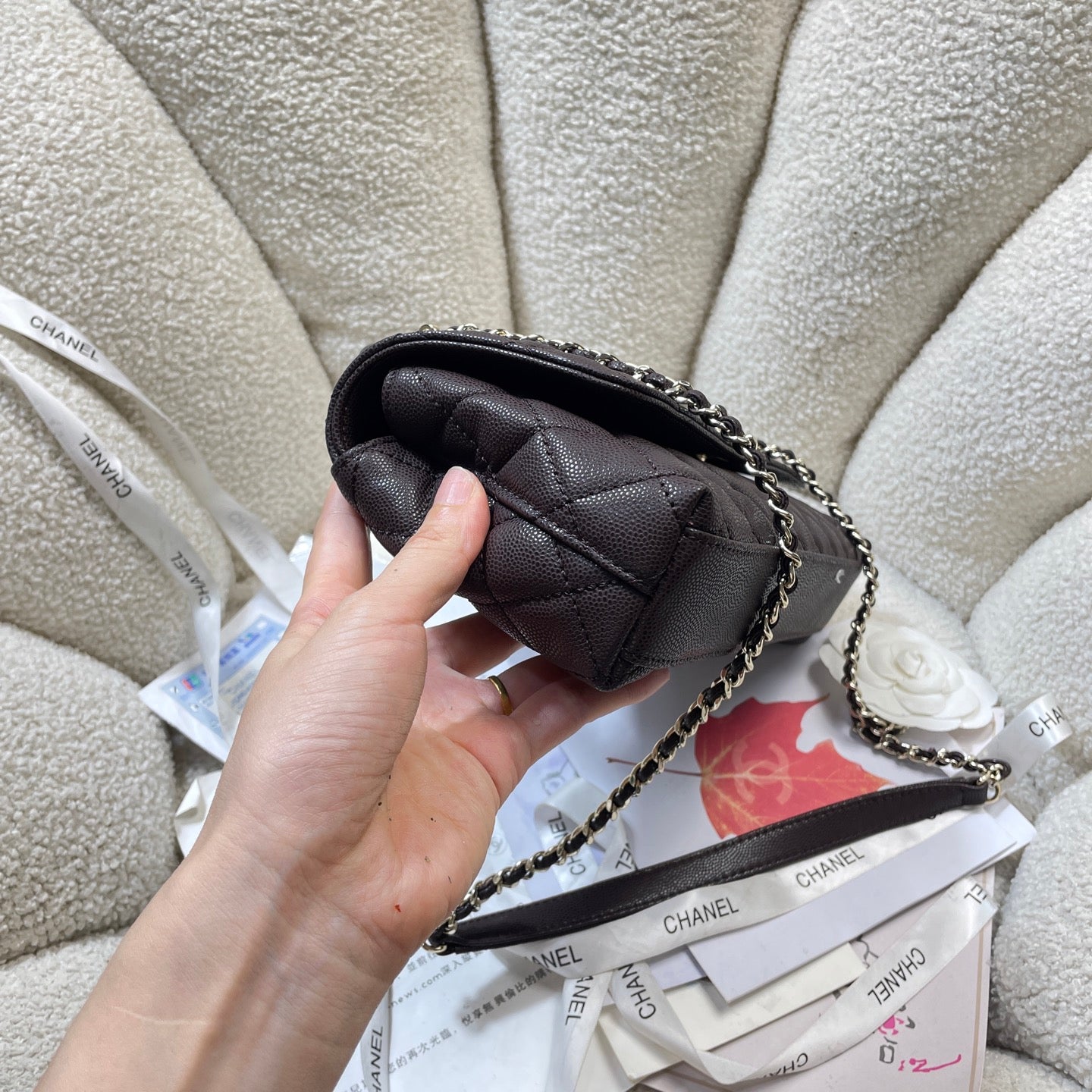 CHANEL 26S COCO HANDLE BAG 32 IN DARK BROWN CAVIAR CALFSKIN GOLD HARDWARE