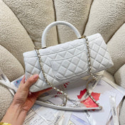 CHANEL 26S COCO HANDLE BAG 32 IN WHITE CAVIAR CALFSKIN GOLD HARDWARE