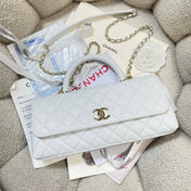 CHANEL 26S COCO HANDLE BAG 32 IN WHITE CAVIAR CALFSKIN GOLD HARDWARE