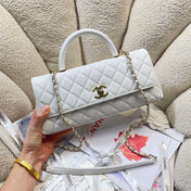 CHANEL 26S COCO HANDLE BAG 32 IN WHITE CAVIAR CALFSKIN GOLD HARDWARE