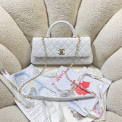 CHANEL 26S COCO HANDLE BAG 32 IN WHITE CAVIAR CALFSKIN GOLD HARDWARE