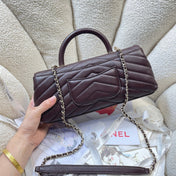 CHANEL 26S COCO HANDLE BAG 32 IN BURGUNDY RED GRAINED CALFSKIN GOLD HARDWARE