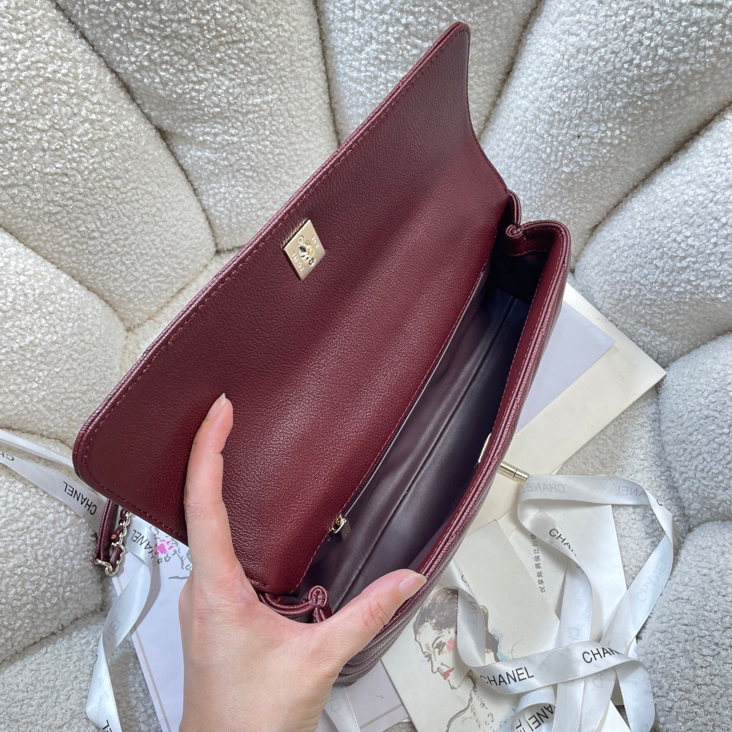 CHANEL 26S COCO HANDLE BAG 32 IN DARK RED GRAINED CALFSKIN GOLD HARDWARE