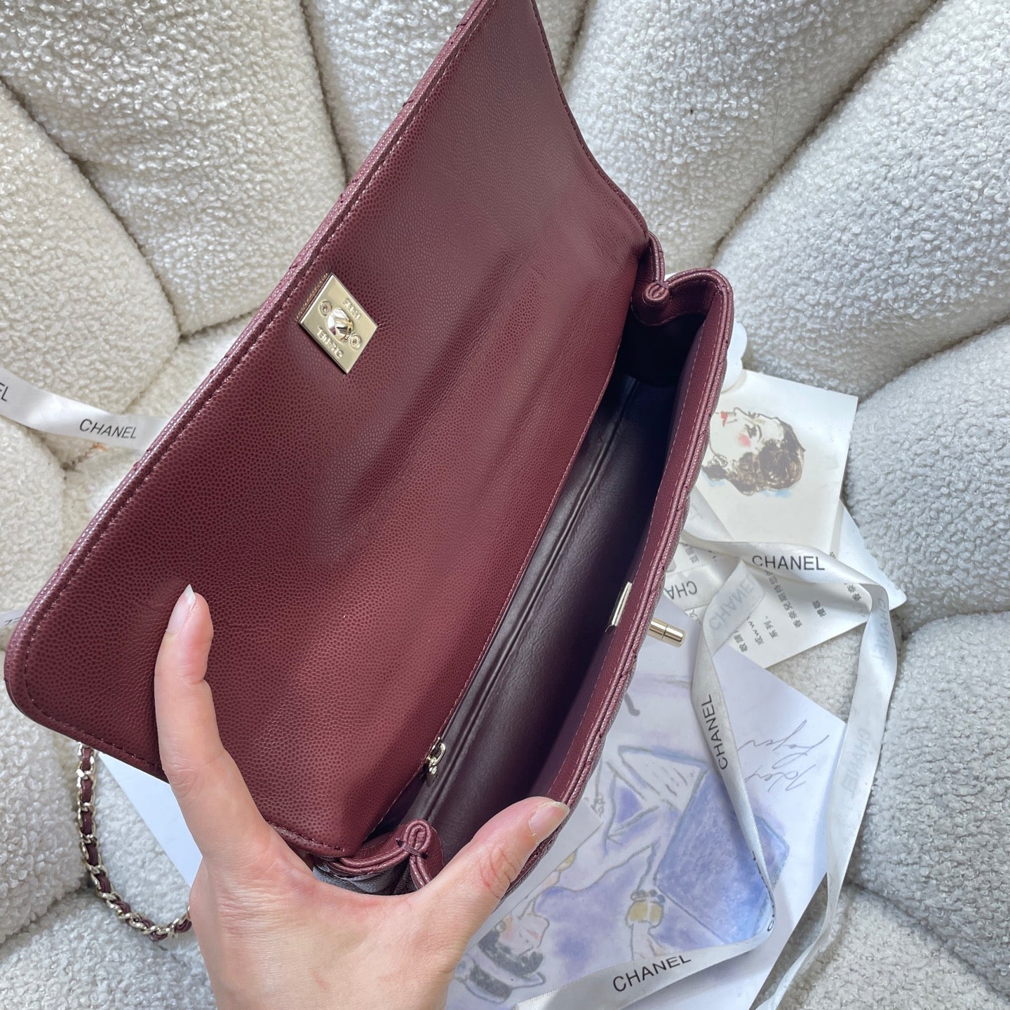 CHANEL 26S COCO HANDLE BAG 32 IN DARK RED CAVIAR CALFSKIN GOLD HARDWARE