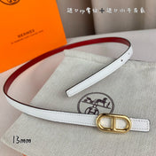 HM MAILLON H BELT BUCKLE & REVERSIBLE WHITE LEATHER STRAP 13 MM GOLD HARDWARE