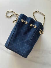 CHANEL 26S MINI BUCKET BAG 18 IN BLUE QUILTED DENIM GOLD HARDWARE