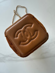 CHANEL 26S MINI BUCKET BAG 18 IN CARAMEL BROWN QUILTED SUEDE GOLD HARDWARE