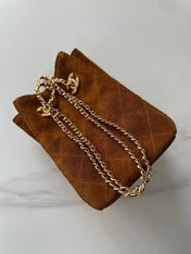 CHANEL 26S MINI BUCKET BAG 18 IN CARAMEL BROWN QUILTED SUEDE GOLD HARDWARE