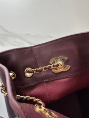 CHANEL 26S MINI BUCKET BAG 18 IN BURGUNDY RED QUILTED CALFSKIN GOLD HARDWARE