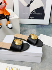 DIOR 26S SANDALS IN BLACK CALFSKIN WITH GOLD HARDWARE