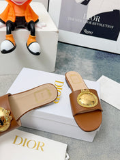 DIOR 26S SANDALS IN BROWN CALFSKIN WITH GOLD HARDWARE