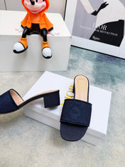 DIOR 26S HIGH-HEEL SANDALS 45 MM IN NAVY BLUE DENIM