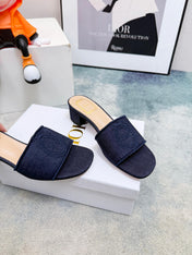 DIOR 26S HIGH-HEEL SANDALS 45 MM IN NAVY BLUE DENIM